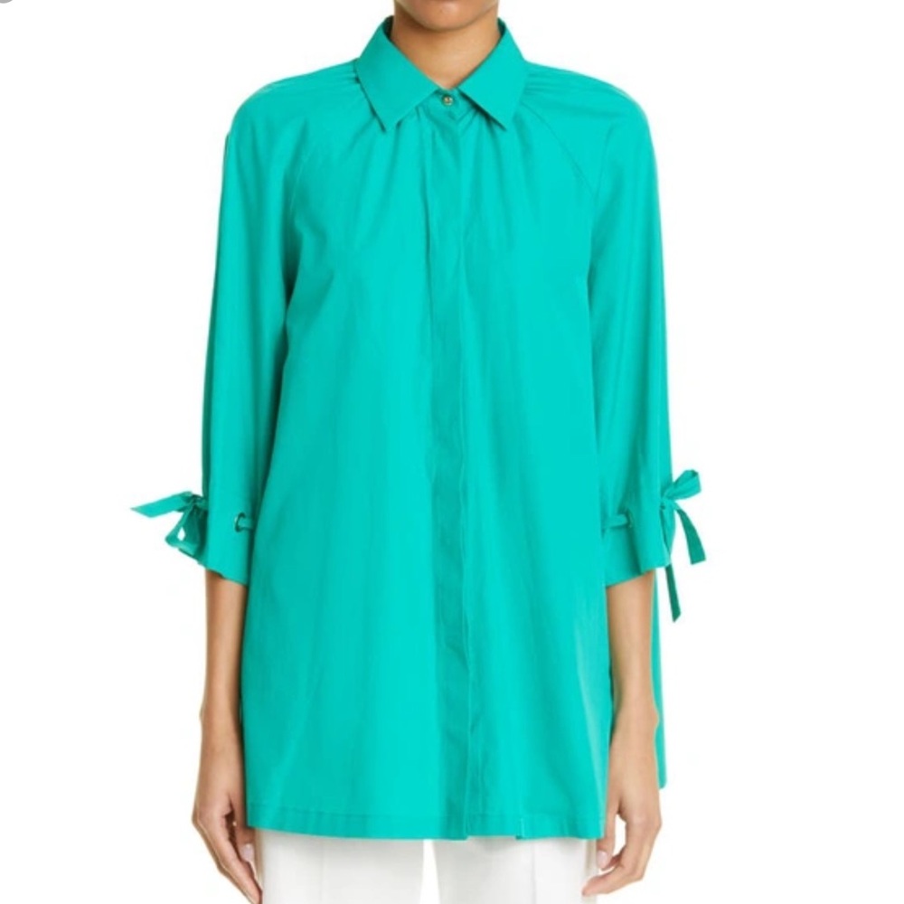 Max Mara Gigi Button Poplin Top Size 2 Women Career Cotton Collared In Mint